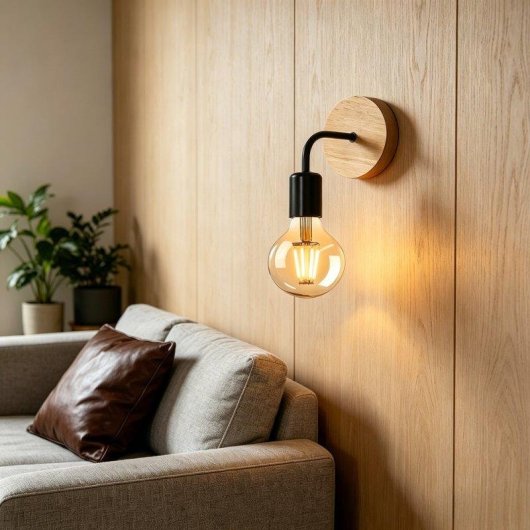 Lámpara Pared Retro Autrucker 6x6 cm Negra-Madera E27