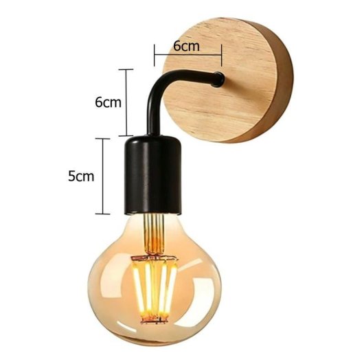 Lámpara Pared Retro Autrucker 6x6 cm Negra-Madera E27