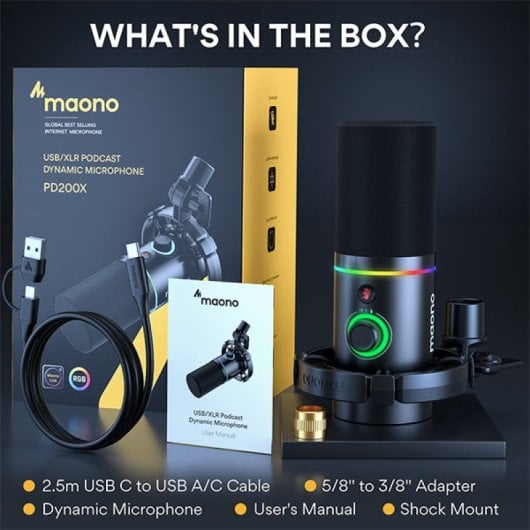 Micrófono Maono PD200x XLR dinámico con control de volumen y RGB