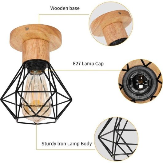 Lámpara Colgante Industrial Vintage Autrucker Metal Madera E27