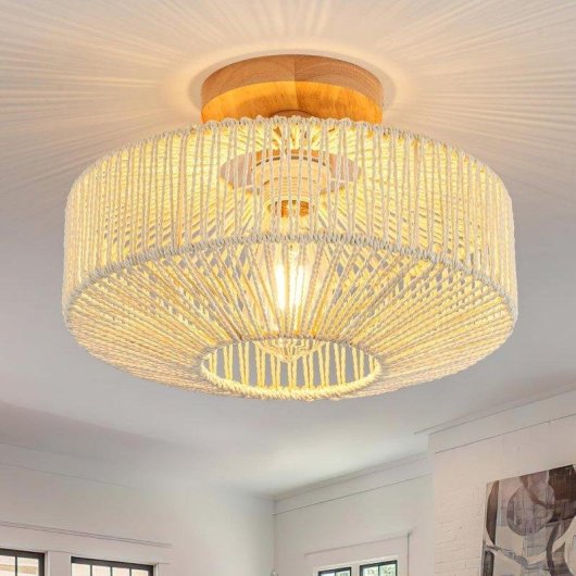 Lámpara Colgante Autrucker Ratán Tejido A Mano E27 Estilo Boho