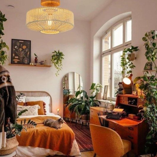 Lámpara Colgante Autrucker Ratán Tejido A Mano E27 Estilo Boho