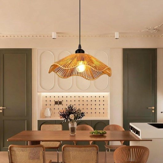 Lampada a sospensione in ratano stile vintage Autrucker 220v E27 luce calda