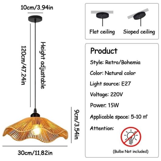 Lampada a sospensione in ratano stile vintage Autrucker 220v E27 luce calda