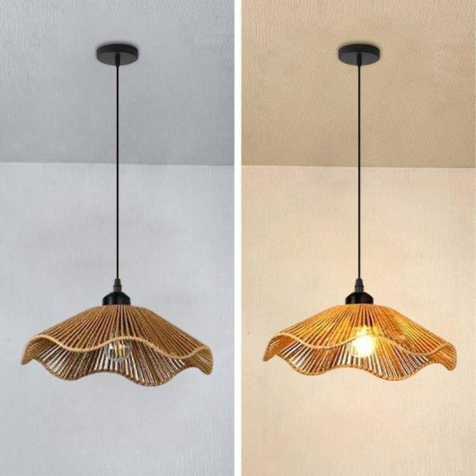 Lampada a sospensione in ratano stile vintage Autrucker 220v E27 luce calda