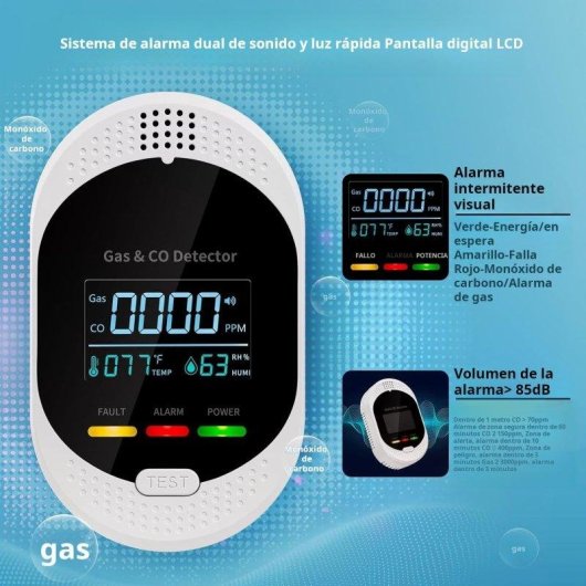 Detetor de Gás e CO Autrucker 4 em 1 Temperatura Humidade Ecrã LCD