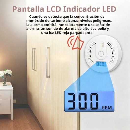 Detector de Monóxido de Carbono Autrucker Portátil Sensor Electroquímico Alarma 85dB