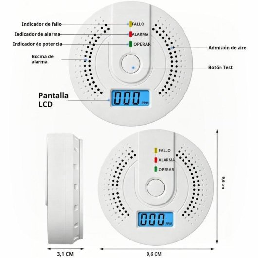 Detector de Monóxido de Carbono Autrucker Portátil Sensor Electroquímico Alarma 85dB