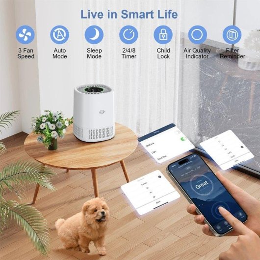 Luftreiniger 3 in 1 Filter HEPA H13 Intelligente Steuerung App Stimme Schlafmodus