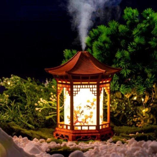 Humidificador Estilo Chino con Luz Nocturna Naranja