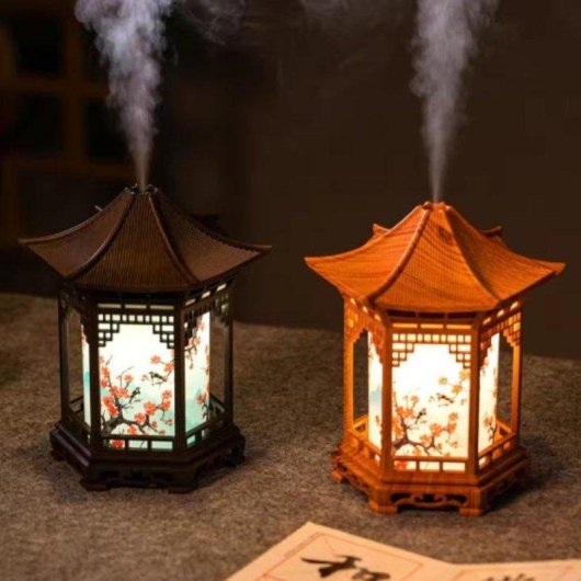 Humidificador Estilo Chino con Luz Nocturna Marrón