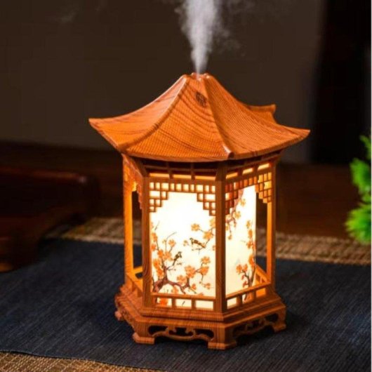 Humidificador Estilo Chino con Luz Nocturna Marrón