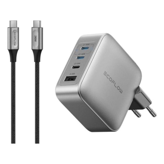 Cargador EcoFlow RAPID Pro 140W USB-C USB-A GaN Prateado
