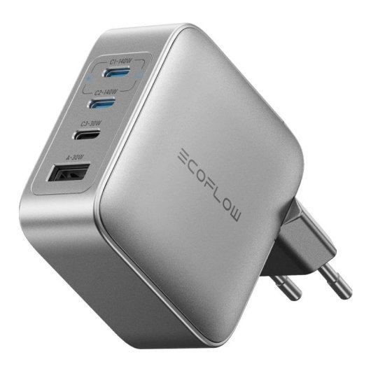 Cargador EcoFlow RAPID Pro 140W USB-C USB-A GaN Prateado