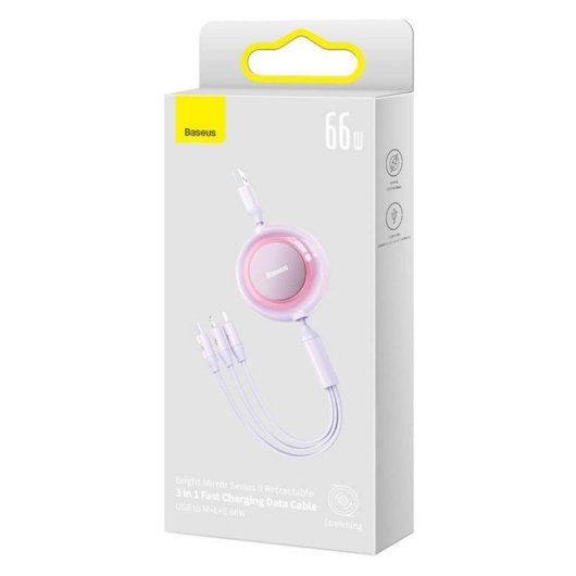 Cable USB Baseus Bright Mirror 3 en 1 66W 1.1m Violeta