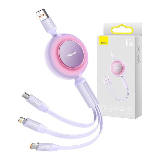 Cable USB Baseus Bright Mirror 3 en 1 66W 1.1m Violeta