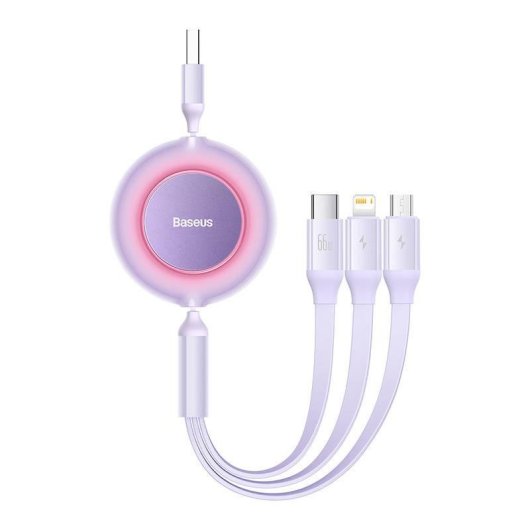 Cable USB Baseus Bright Mirror 3 en 1 66W 1.1m Violeta