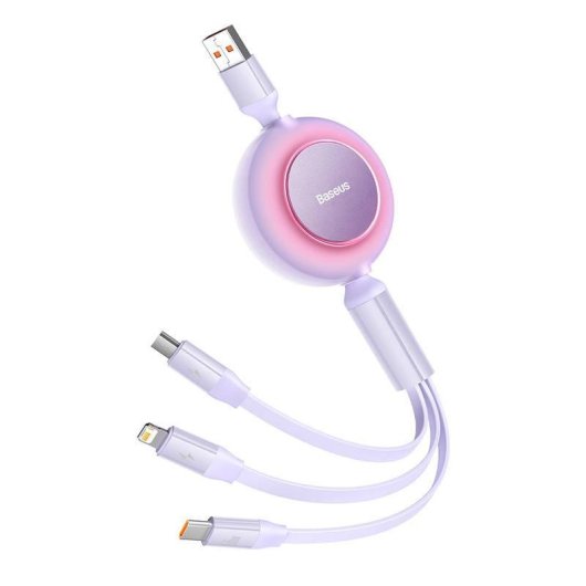Cable USB Baseus Bright Mirror 3 en 1 66W 1.1m Violeta