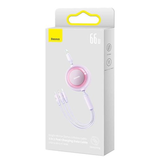 Cable USB Baseus Bright Mirror 3 en 1 66W 1.1m Violeta