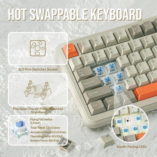 Tastatur Generisch AK820max 75% Kabellos Bluetooth 5.0 2.4G USB-C Hot Swappable RGB