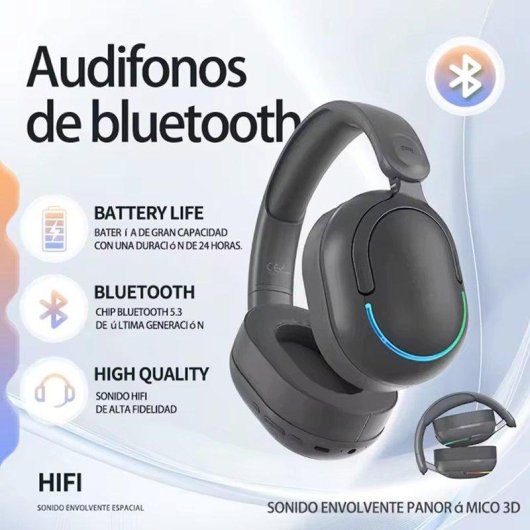 Auriculares Genéricos inalámbricos Bluetooth 5.4 plegables con sonido 3D y carga rápida negro