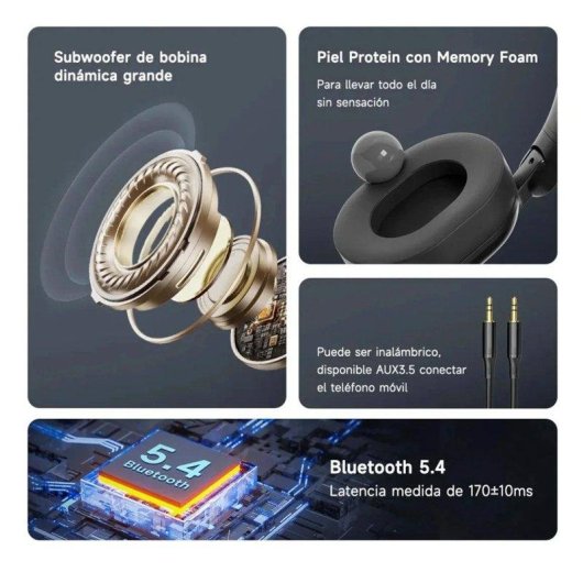 Auriculares Genéricos inalámbricos Bluetooth 5.4 plegables con sonido 3D y carga rápida negro
