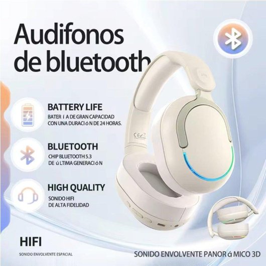 Auriculares Genéricos inalámbricos Bluetooth 5.4 plegables con sonido 3D y subwoofer negro