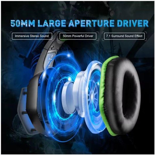 Auriculares Gaming Genéricos con Cable USB 7.1, Micrófono Cancelación de Ruido y RGB Verde