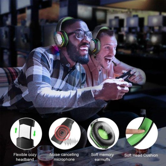 Auriculares Gaming Genéricos con Cable USB 7.1, Micrófono Cancelación de Ruido y RGB Verde