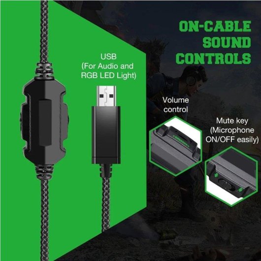 Auriculares Gaming Genéricos con Cable USB 7.1, Micrófono Cancelación de Ruido y RGB Verde