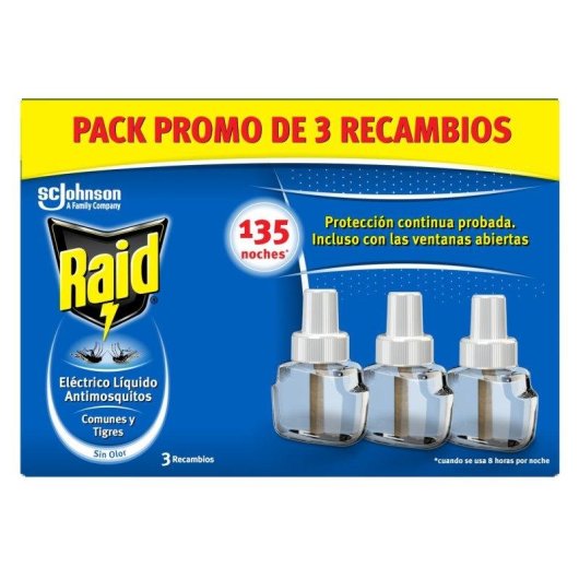 Aparelho anti-moscas Raid 135 noites 3 recargas 45 noites