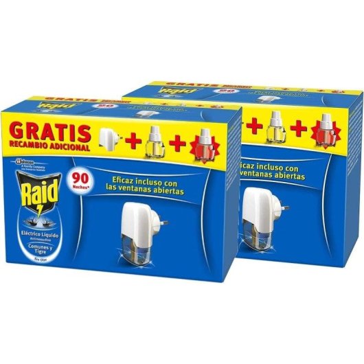 Enchufe Anti Mosquitos Raid Eléctrico Líquido 90 Noches Pack 2 Uds