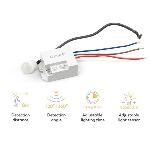 Sensor de Movimiento Garza Integrable Interior Ángulo 360º Alcance 8 m