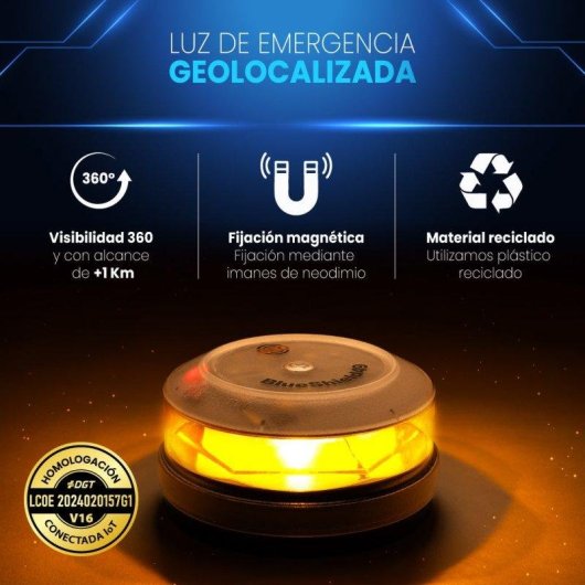Baliza de Emergencia V16 Garza GeoBlueshield49 Homologada DGT con Pilas Energizer