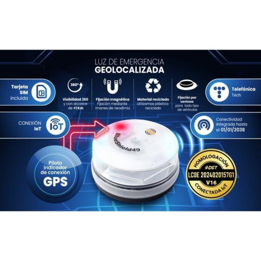 Baliza de Emergencia V16 Garza GeoBlueshield49 Homologada DGT con Pilas Energizer