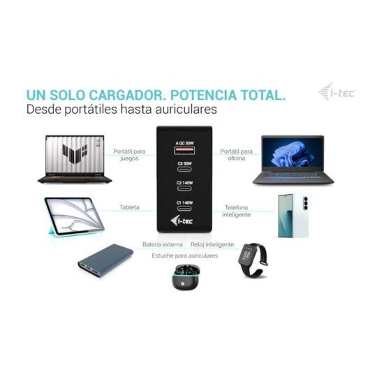 Cargador i-tec 140W Intelligent Multiport USB-C 3x USB-C 1x USB-A