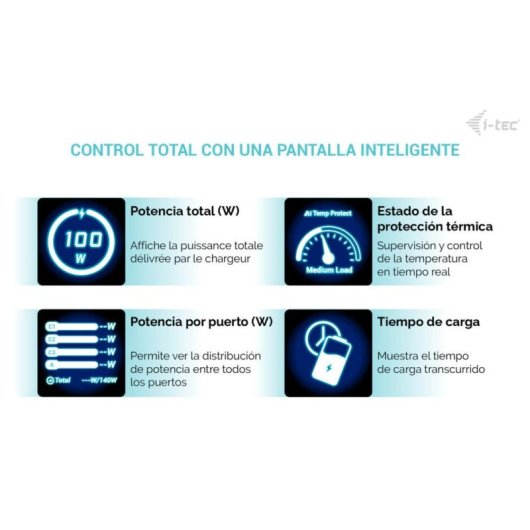 Cargador i-tec 100W Intelligent Multiport USB 3 Puertos USB-C y USB-A