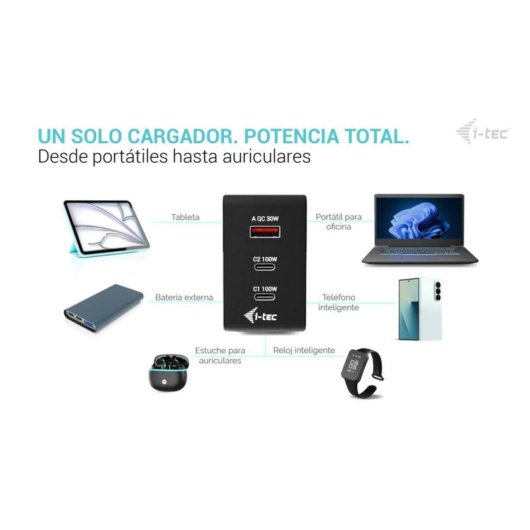 Cargador i-tec 100W Intelligent Multiport USB 3 Puertos USB-C y USB-A
