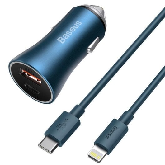 Carregador de Carro Baseus Golden Contactor Pro 40W USB-C e USB Azul