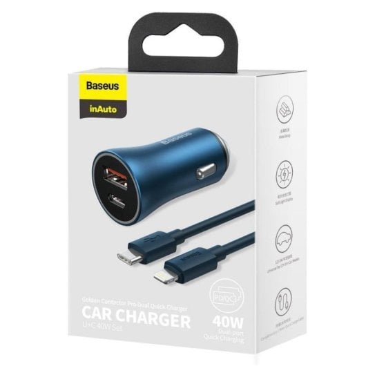 Carregador de Carro Baseus Golden Contactor Pro 40W USB-C e USB Azul