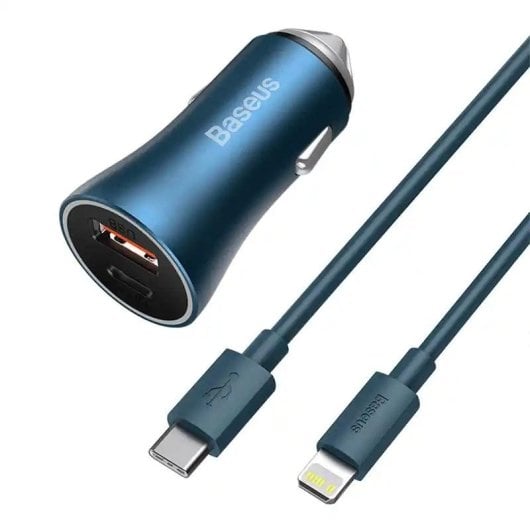 Carregador de Carro Baseus Golden Contactor Pro 40W USB-C e USB Azul
