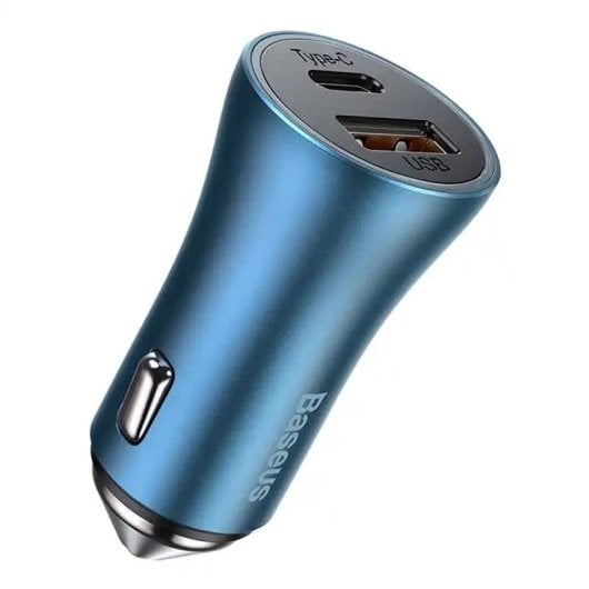 Carregador de Carro Baseus Golden Contactor Pro 40W USB-C e USB Azul