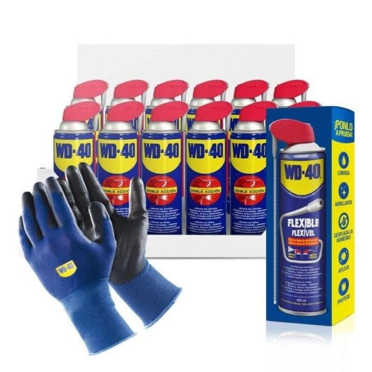 Pack Lubricante WD-40 Doble Acción 500ml x12 + Muestra 400ml + Guantes