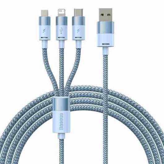 Kabel USB Baseus StarSpeed 3 in 1 USB-C/Micro USB/Lightning 1,2 m Blau