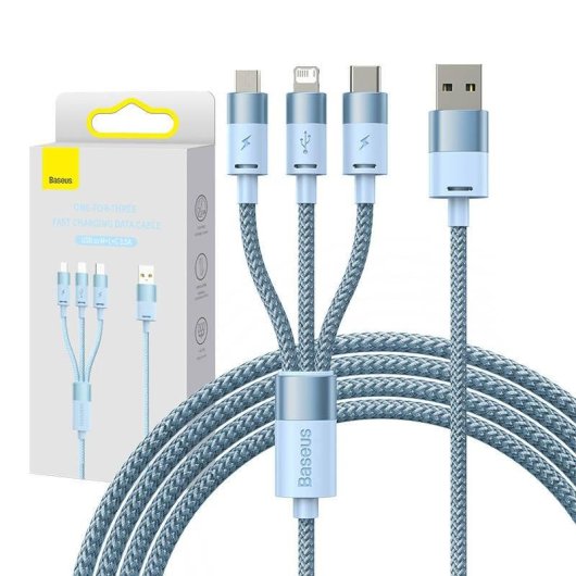 Kabel USB Baseus StarSpeed 3 in 1 USB-C/Micro USB/Lightning 1,2 m Blau