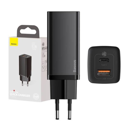 Caricatore USB-C 65W Baseus GaN2 Lite Nero