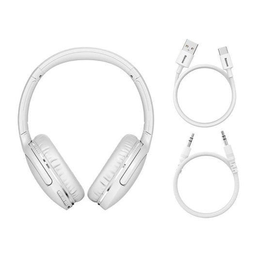 Auriculares Baseus Encok D02 Pro inalámbricos Bluetooth 5.3 con cable, cancelación de ruido, blancos