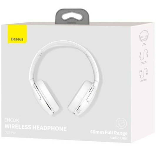 Auriculares Baseus Encok D02 Pro inalámbricos Bluetooth 5.3 con cable, cancelación de ruido, blancos