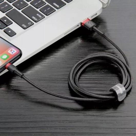 Cable USB a Lightning Baseus Cafule 0,5 m 2,4 A Negro y Rojo