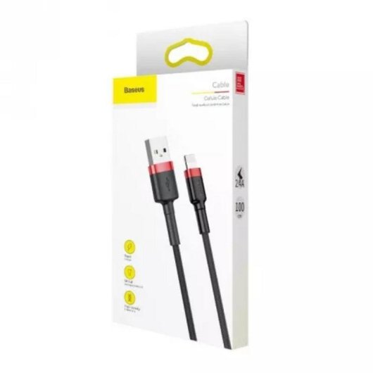 Cable USB a Lightning Baseus Cafule 0,5 m 2,4 A Negro y Rojo